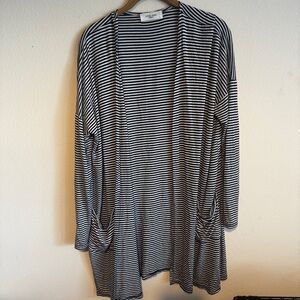 Carly Jean Women’s Striped Open Front Rayon Cardigan Pockets Sz s cozy casual